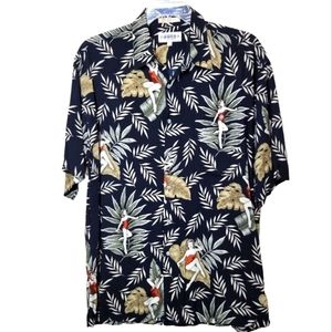 Campia Moda Black Hawiian Shirt with Palms and Ladies Size Large